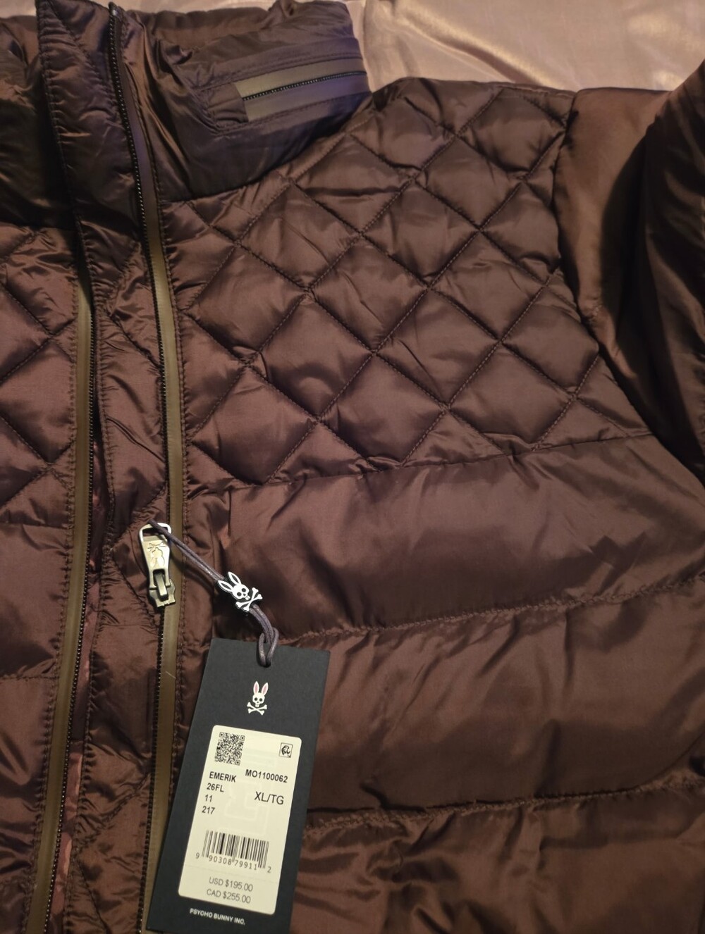 Psycho Bunny Men's Chocolate Brown Quilted & Baffled Puffer Jacket